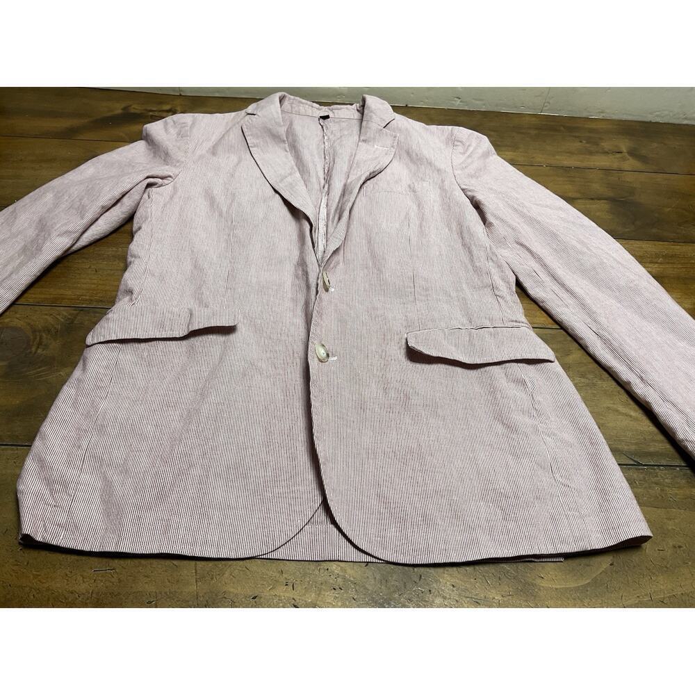 J Crew Mens Ludlow Seersucker Red White 2 Btn 2 Vent Blazer Sz 38R - Picture 2 of 13